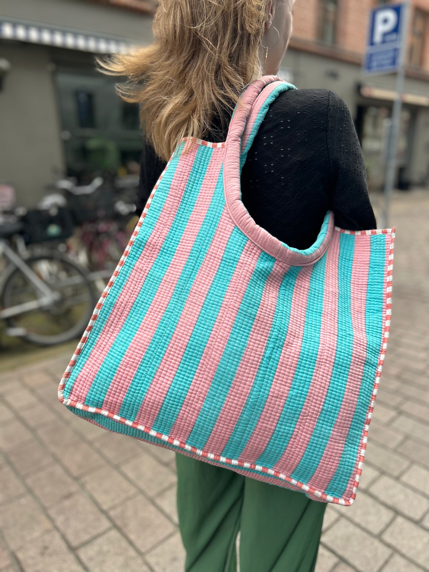 Skuldertaske i bomuld - candy floss