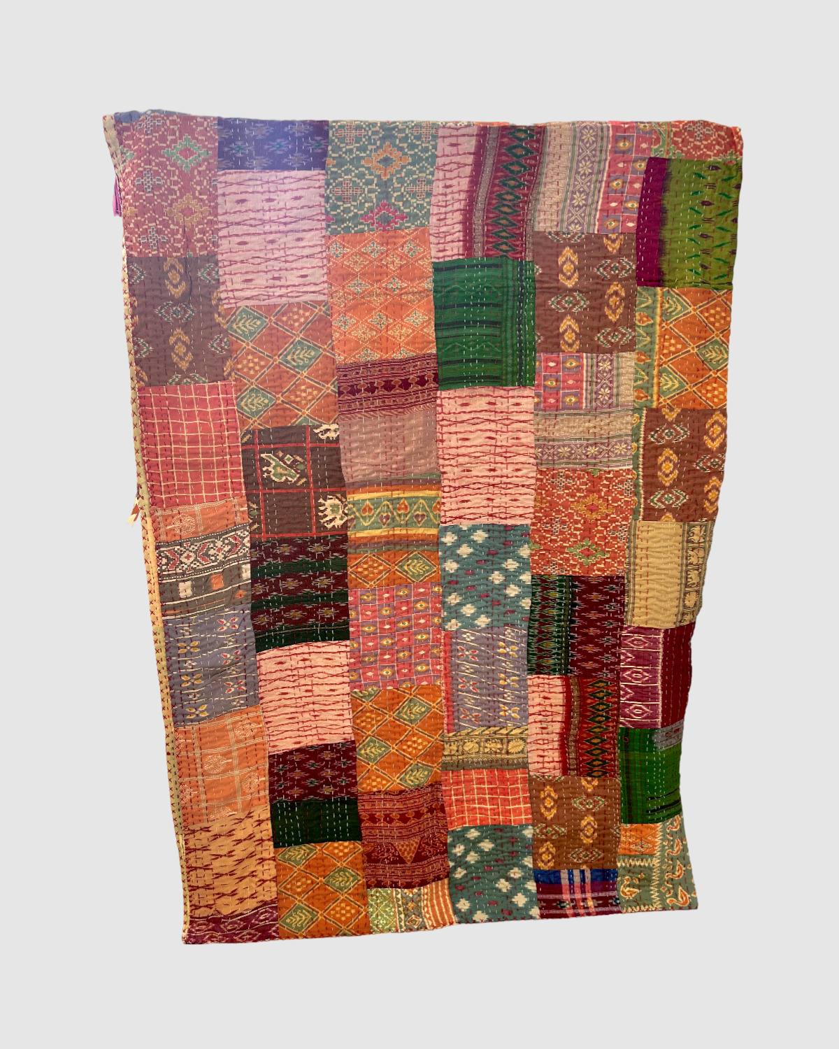 Håndlavet silke patchwork sengetæppe fra Indien - rød