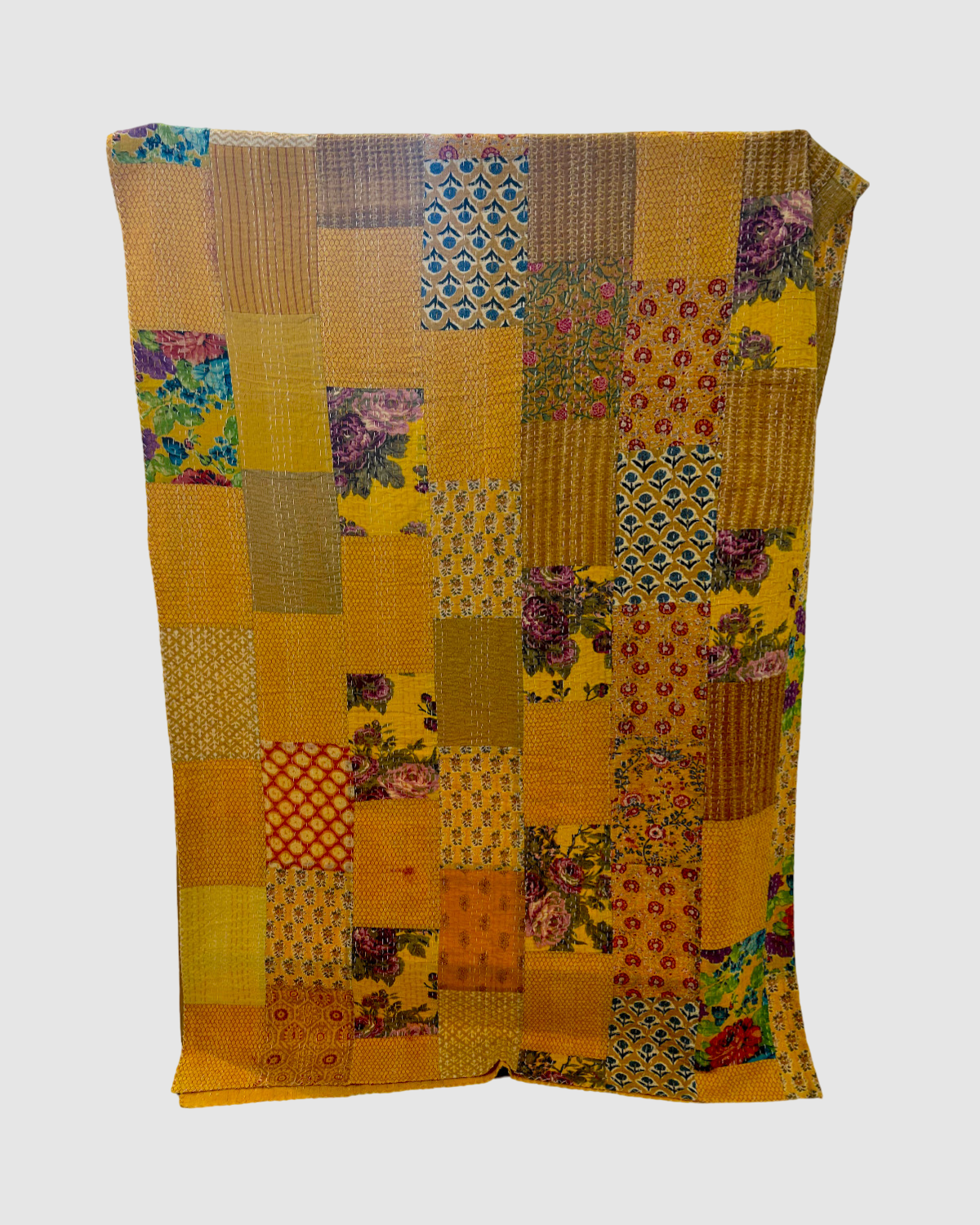 Håndlavet patchwork sengetæppe fra Indien - gul