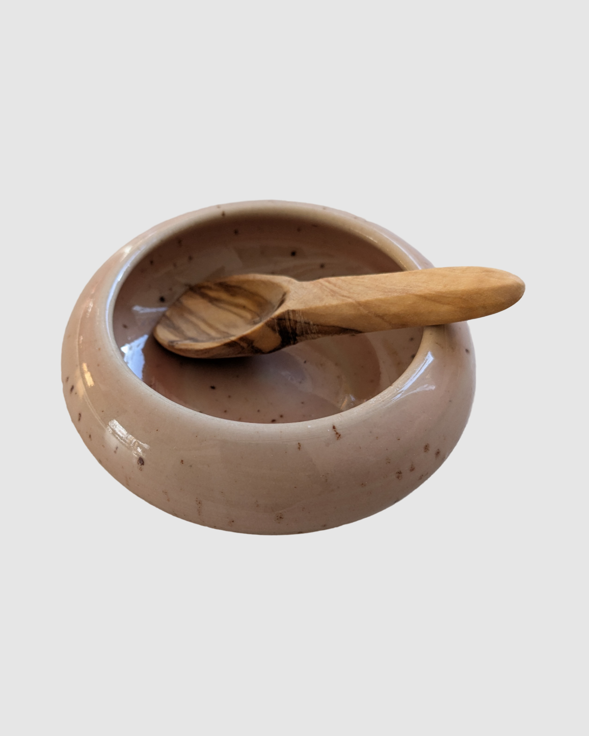 Hånddrejet saltkar med træske - rosa glaseret