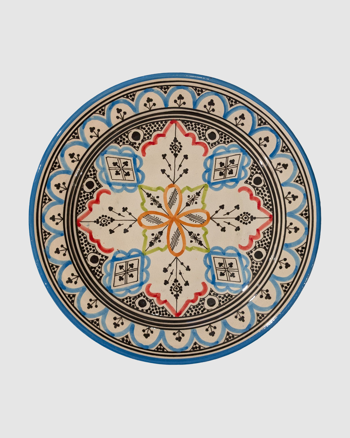 Håndlavet serveringsfad fra Marokko - 35 cm blå/orange