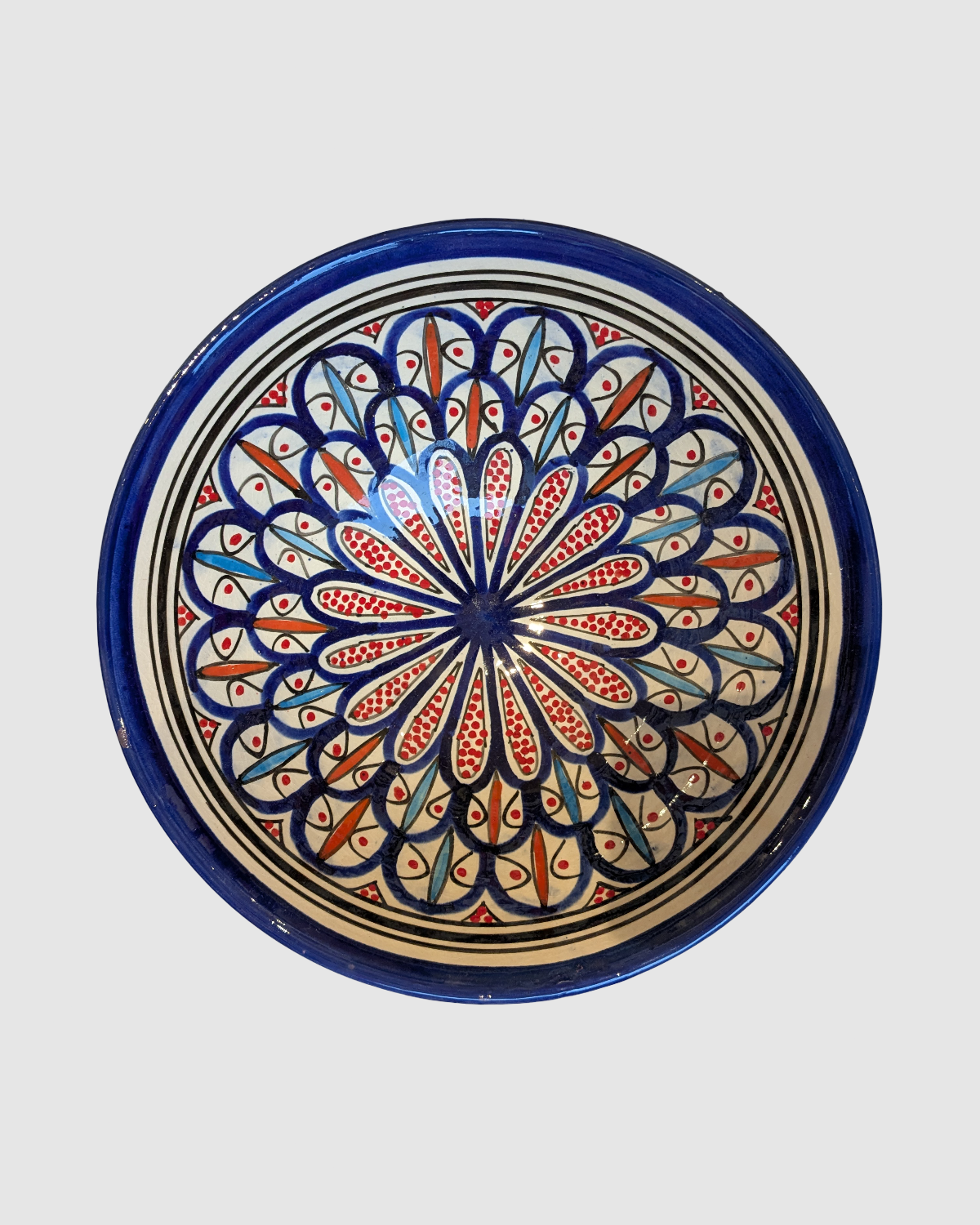 Håndlavet salat skål i oceanblå- marokkansk keramik - Green Living