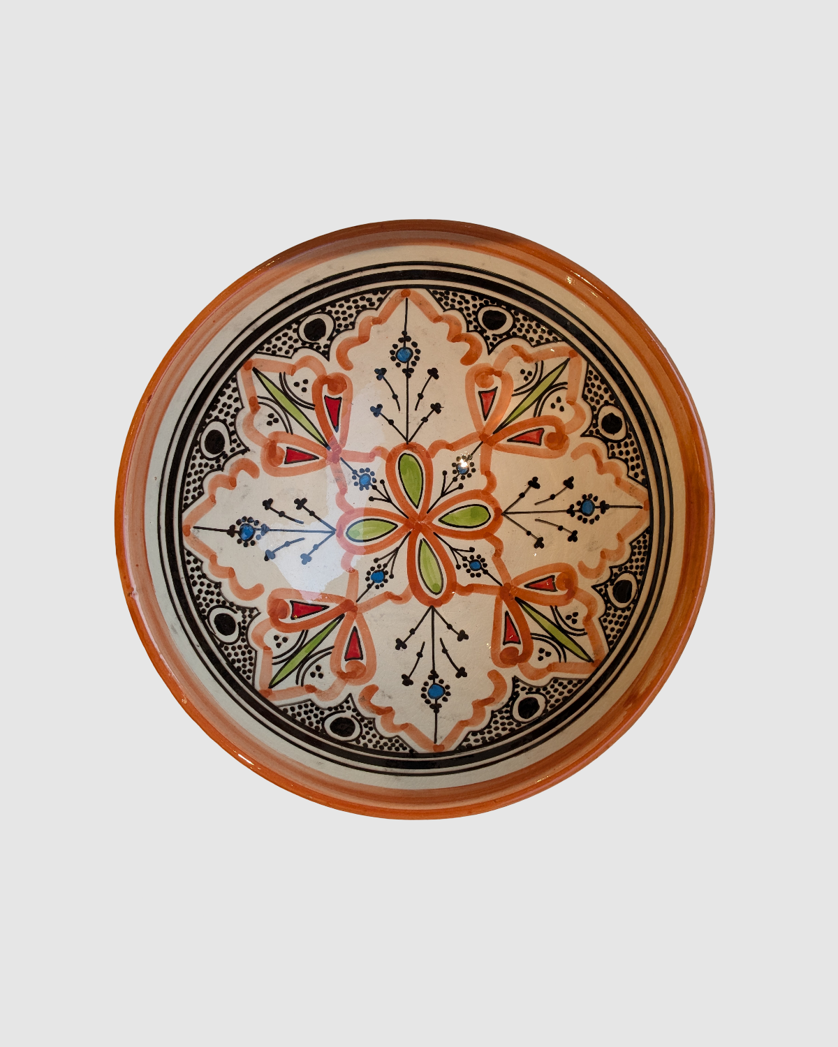 Håndlavet salat skål i blomstret orange/sort- marokkansk keramik - Green Living