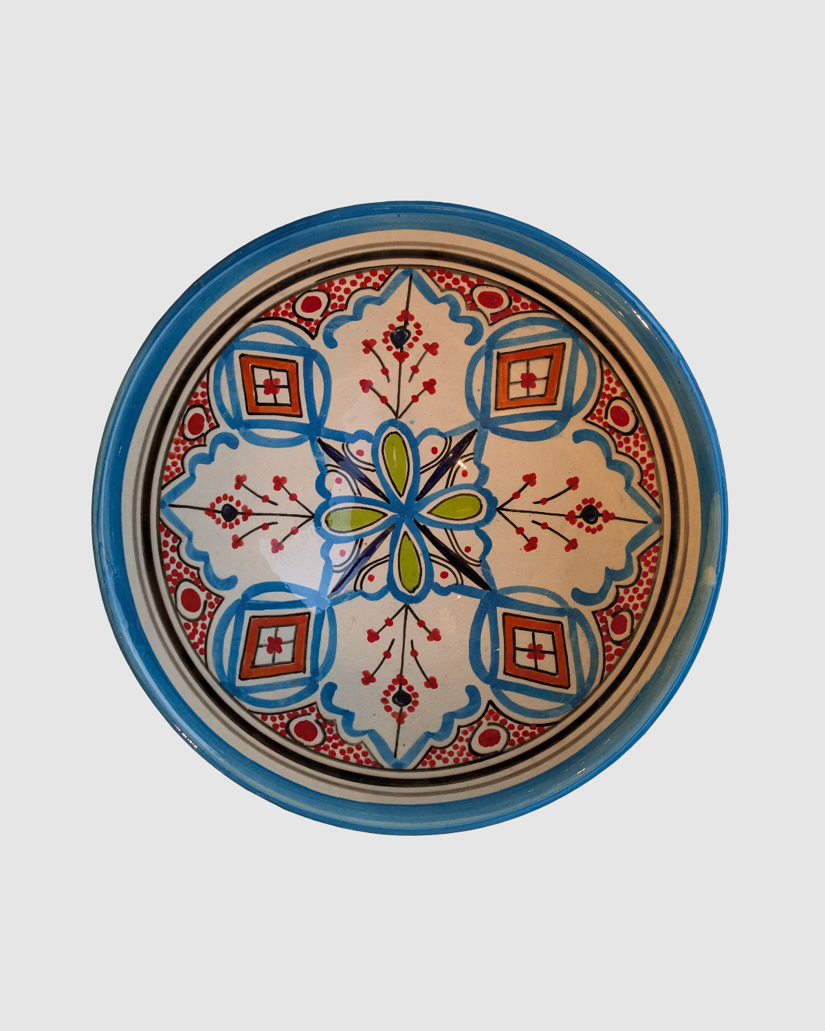 Håndlavet salat skål i blomstret blå og grøn blomst- marokkansk keramik - Green Living