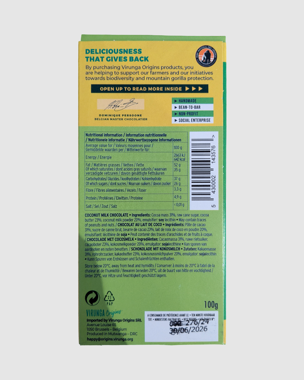 Håndlavet Vegansk kokosmælkchokolade fra Congo (DRC)