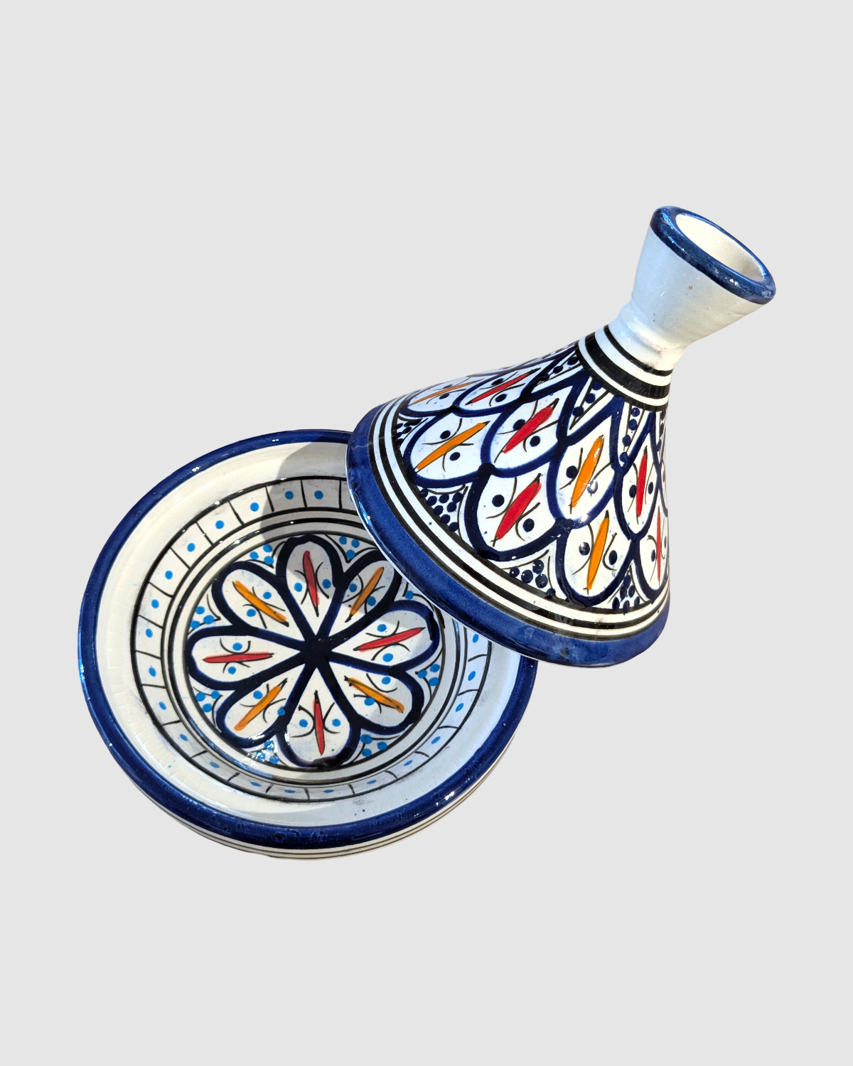 Håndlavet tagine - 16 cm. Blå/multifarvet