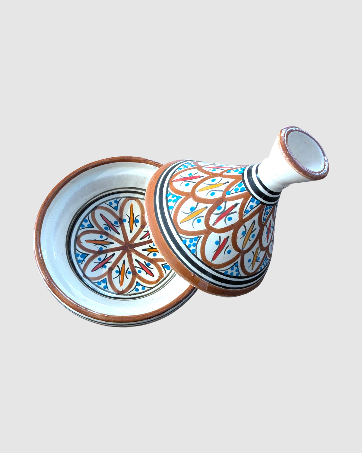 Håndlavet tagine - 16 cm. Brun/multifarvet