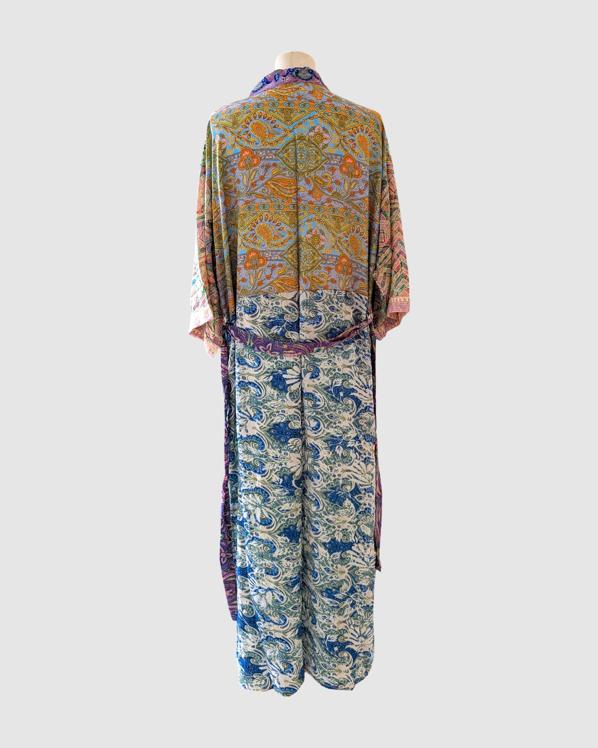 Lang silke kimono håndlavet i Indien - Jade