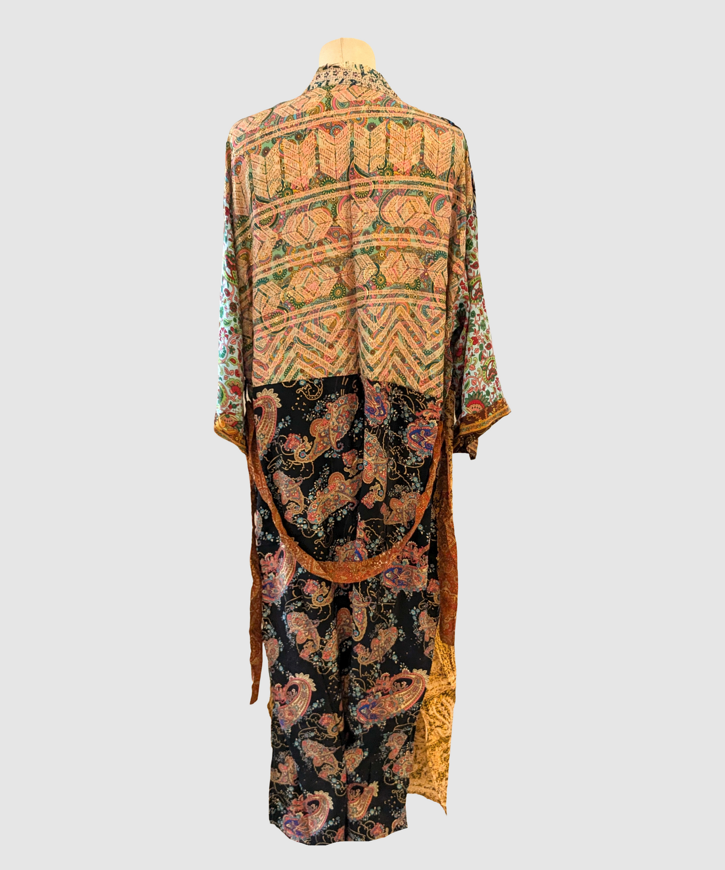 Lang silke kimono håndlavet i Indien - Theo