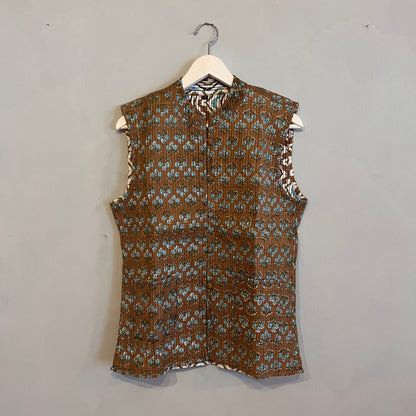 Vendbar indisk kantha vest - Brun Zigzag