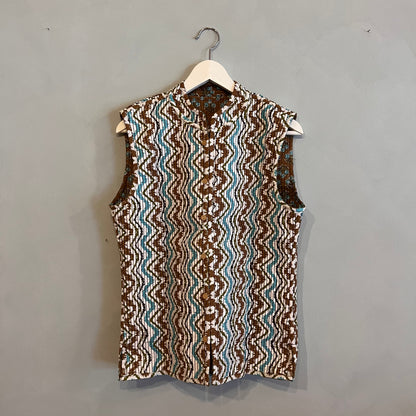 Vendbar indisk kantha vest - Brun Zigzag