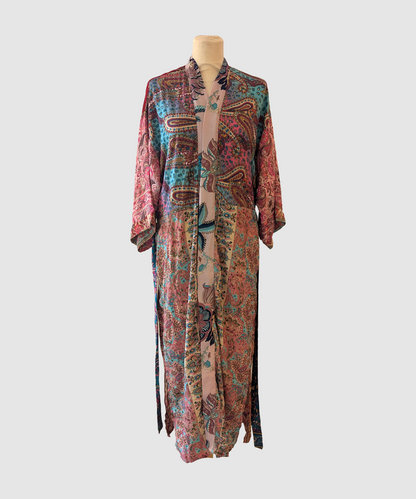 Lang silke kimono håndlavet i Indien - Hiana