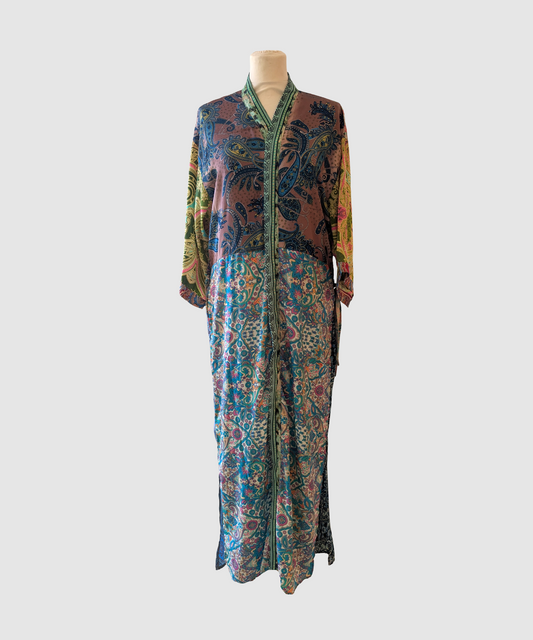 Lang silke kimono håndlavet i Indien - Amari