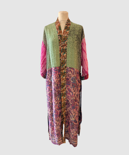 Lang silke kimono håndlavet i Indien - Sura
