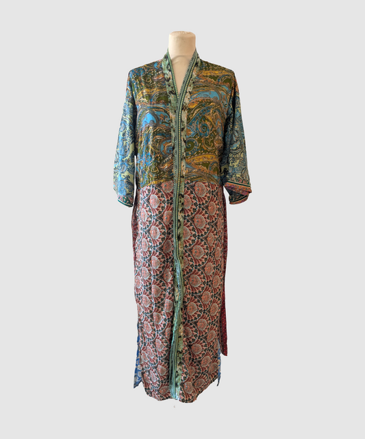 Lang silke kimono håndlavet i Indien - Supa