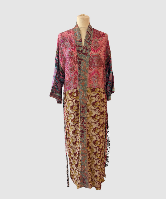 Lang silke kimono håndlavet i Indien - Wei