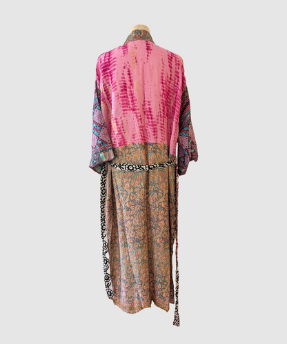 Lang silke kimono håndlavet i Indien - Wei
