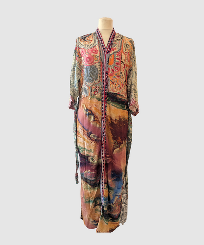Lang silke kimono håndlavet i Indien - Lian
