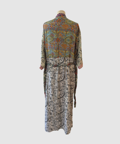Lang silke kimono håndlavet i Indien - Lian