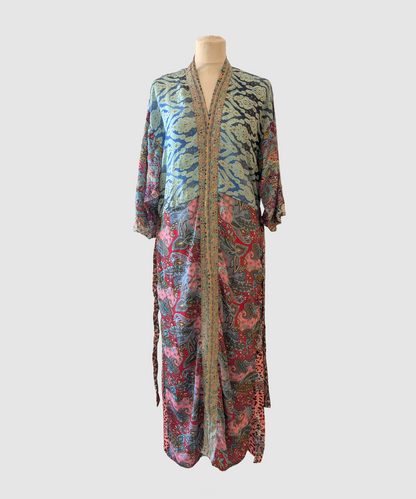 Lang silke kimono håndlavet i Indien - Li
