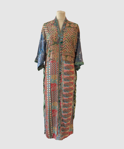 Lang silke kimono håndlavet i Indien - Yuna