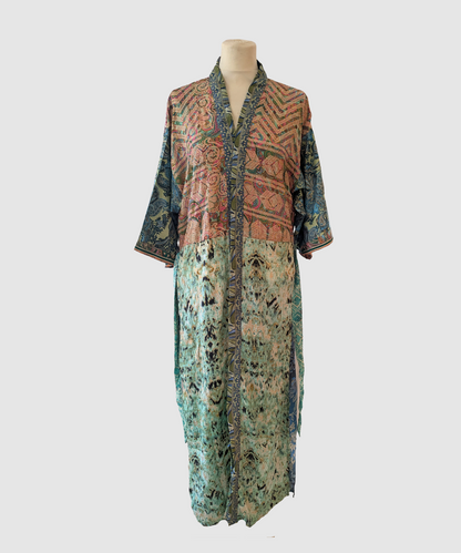 Lang silke kimono håndlavet i Indien - Hua