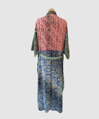 Lang silke kimono håndlavet i Indien - Hua