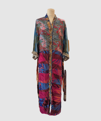 Lang silke kimono håndlavet i Indien - Chen