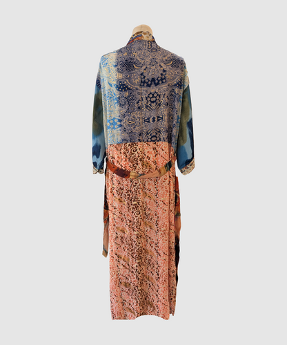 Lang silke kimono håndlavet i Indien - Chen