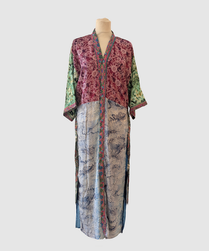 Lang silke kimono håndlavet i Indien - Hao