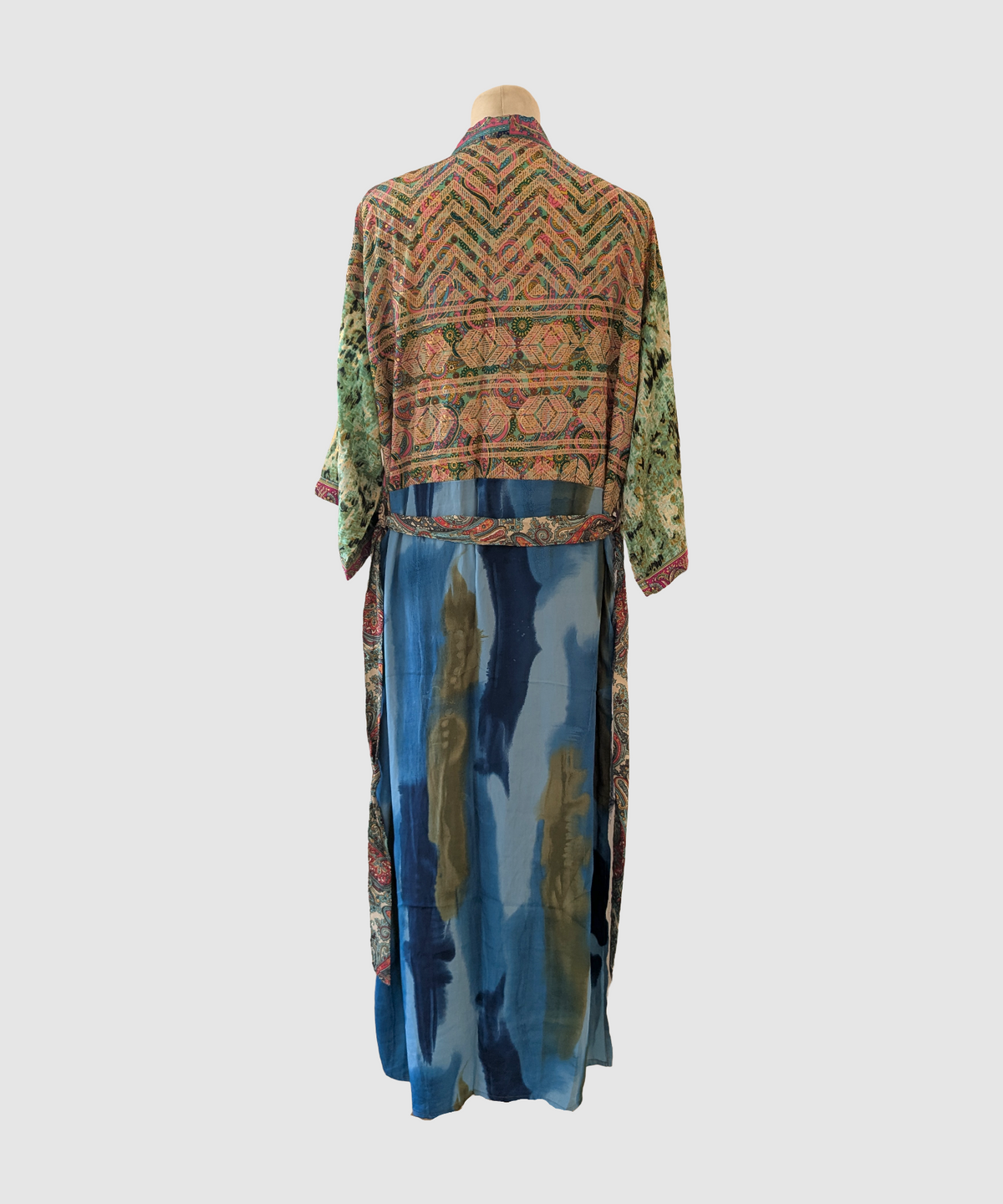 Lang silke kimono håndlavet i Indien - Hao