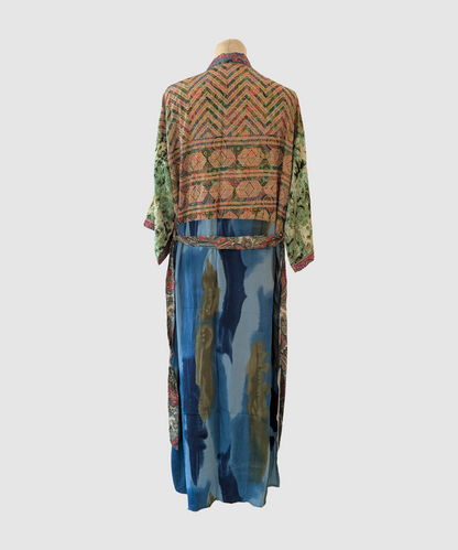 Lang silke kimono håndlavet i Indien - Hao