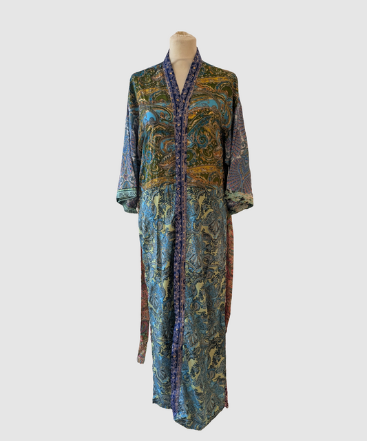Lang silke kimono håndlavet i Indien - Tao