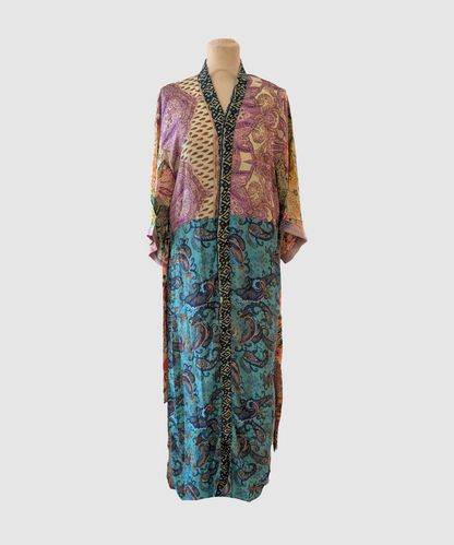 Lang silke kimono håndlavet i Indien - Xin
