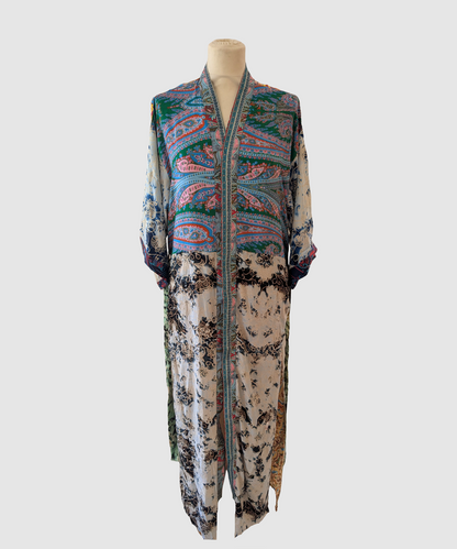 Lang silke kimono håndlavet i Indien - Tian