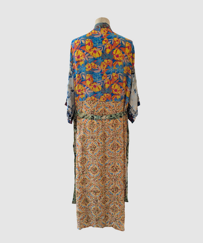 Lang silke kimono håndlavet i Indien - Tian