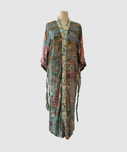 Lang silke kimono håndlavet i Indien - Ming