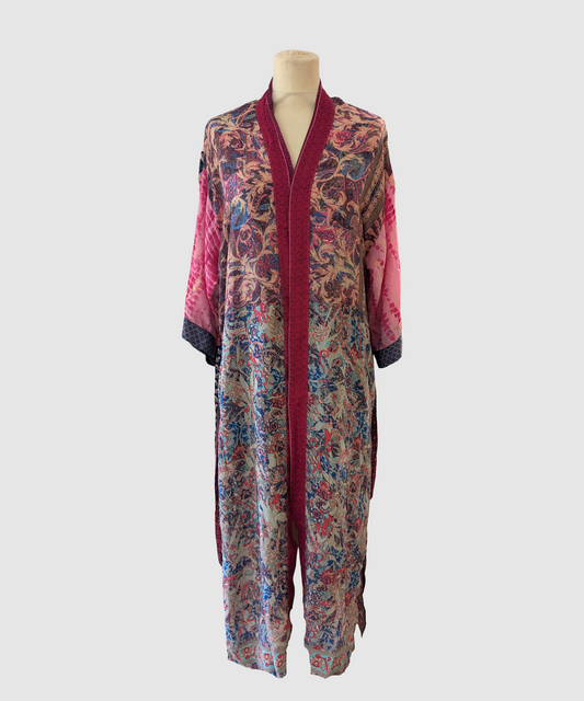 Lang silke kimono håndlavet i Indien - Bianca