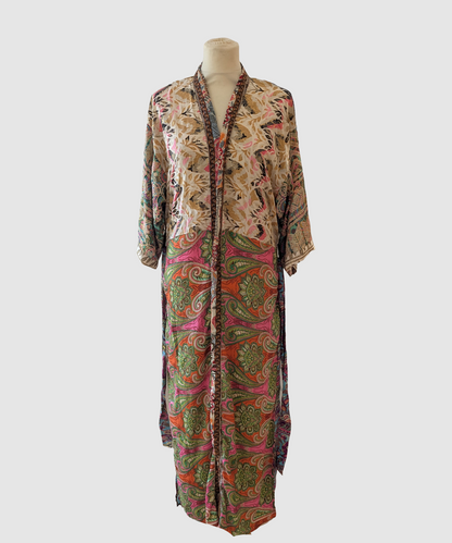 Lang silke kimono håndlavet i Indien - Chiara