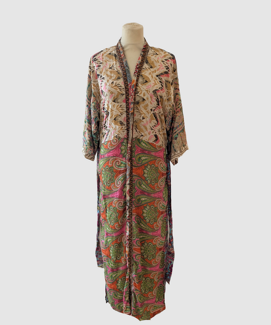 Lang silke kimono håndlavet i Indien - Chiara