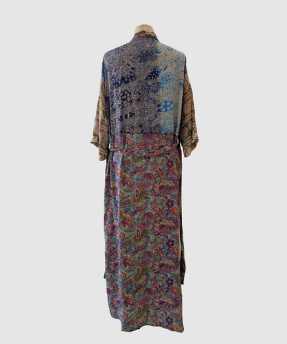 Lang silke kimono håndlavet i Indien - Chiara