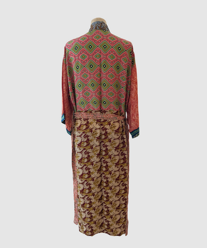 Lang silke kimono håndlavet i Indien - Lulu