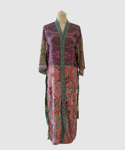 Lang silke kimono håndlavet i Indien - Elisa