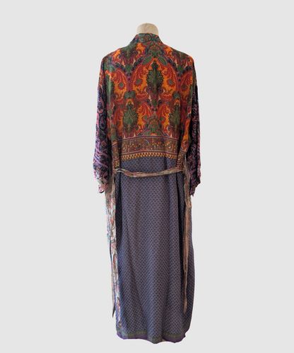 Lang silke kimono håndlavet i Indien - Elena