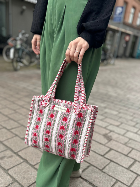 Lille totebag - rosa/rød blomstret