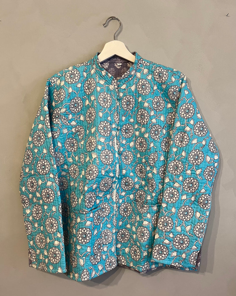 Vendbar mint/grå indisk kantha jakke