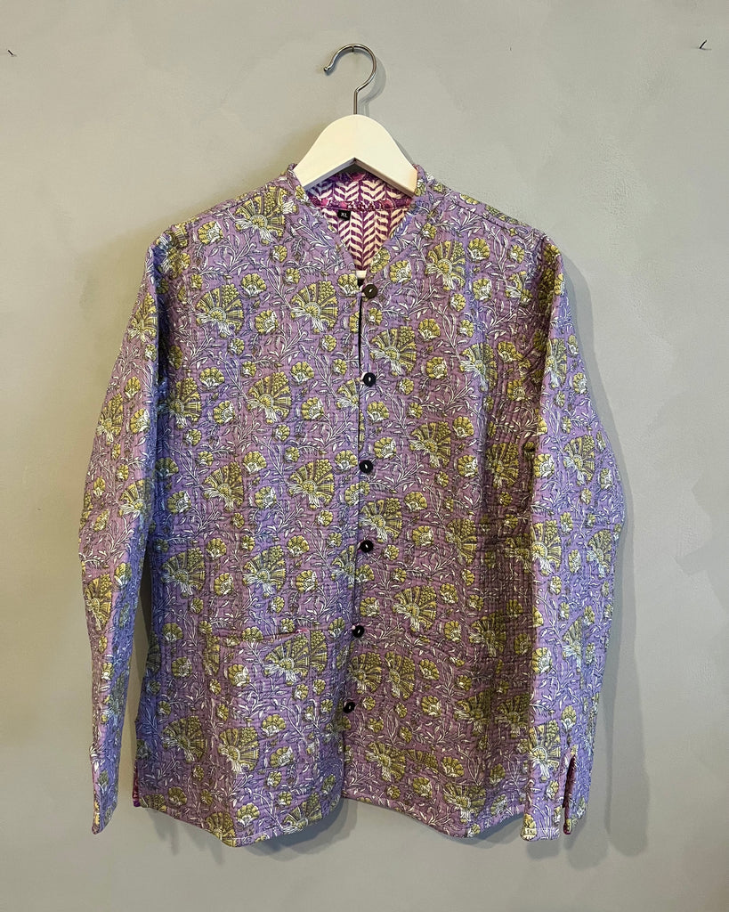 Vendbar lilla/stribet indisk kantha jakke