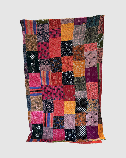 Håndlavet patchwork sengetæppe fra Indien - multifarvet