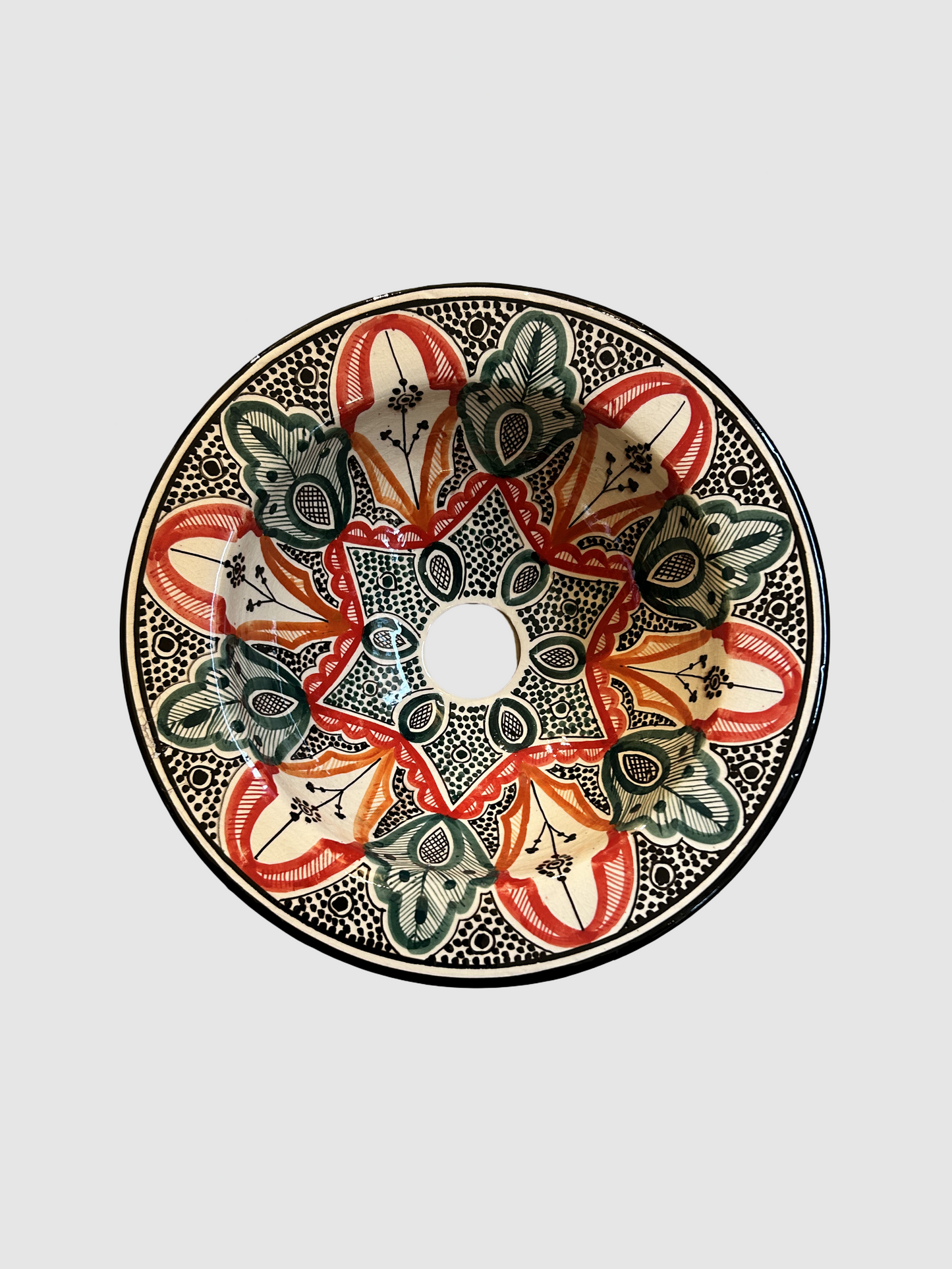 Håndlavet marokkansk håndvask i keramik med plantebaserede farver – unik, bæredygtig og sikker til badeværelset - Pavlina