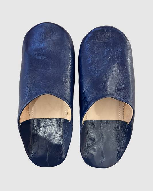 Håndlavede sutsko i blødt læder fra Marokko - marineblå str. 40